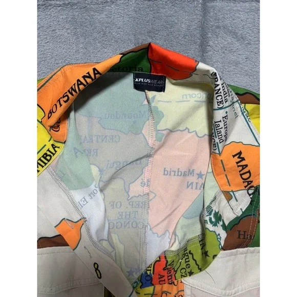 XPluswear Map Print Dress Women XL Multicolor Sleeveless Button Front Shirt - Picture 5 of 11